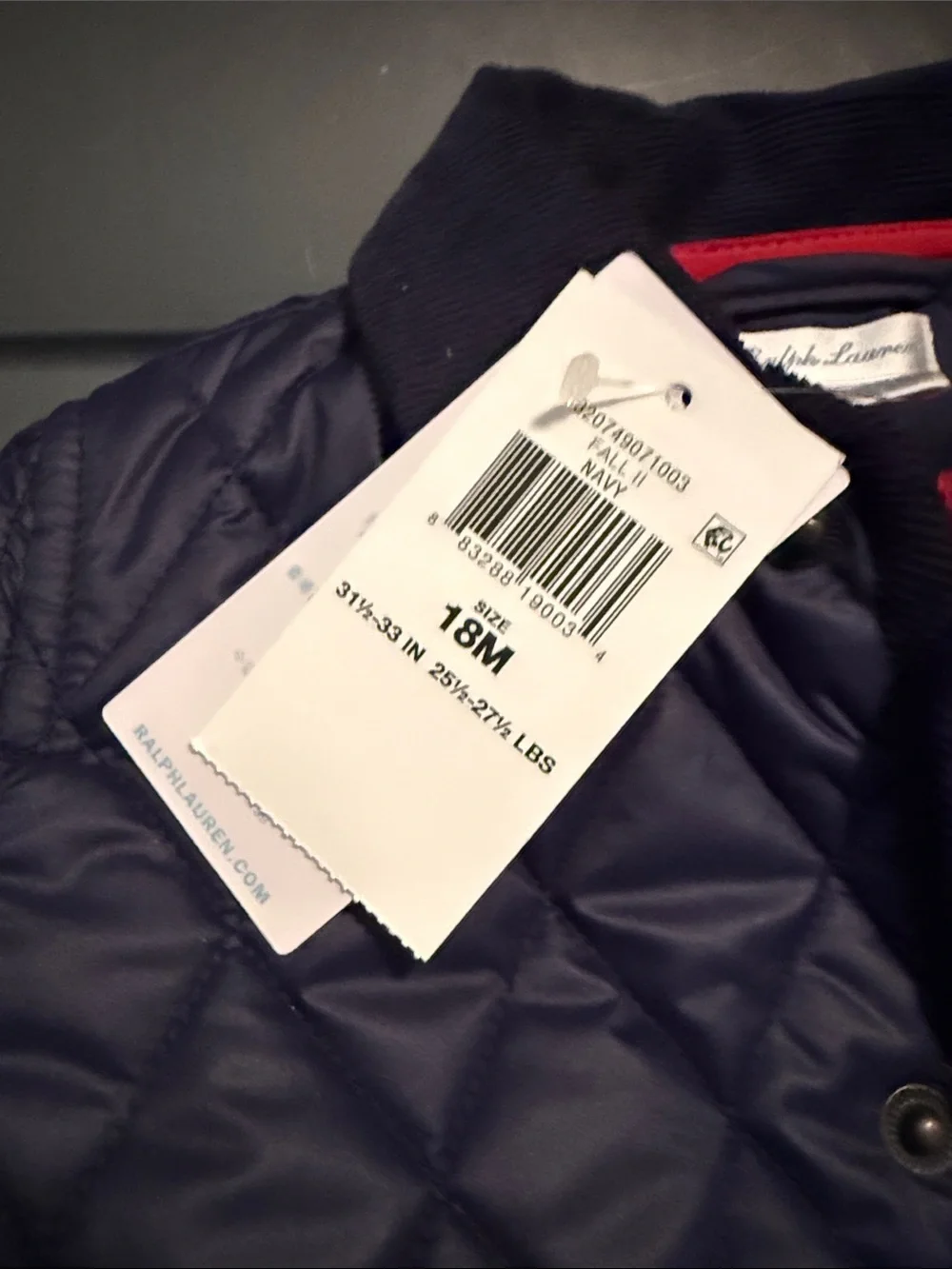 Ralph Lauren Navy Quilted Puffer Jacket with Pink Pony